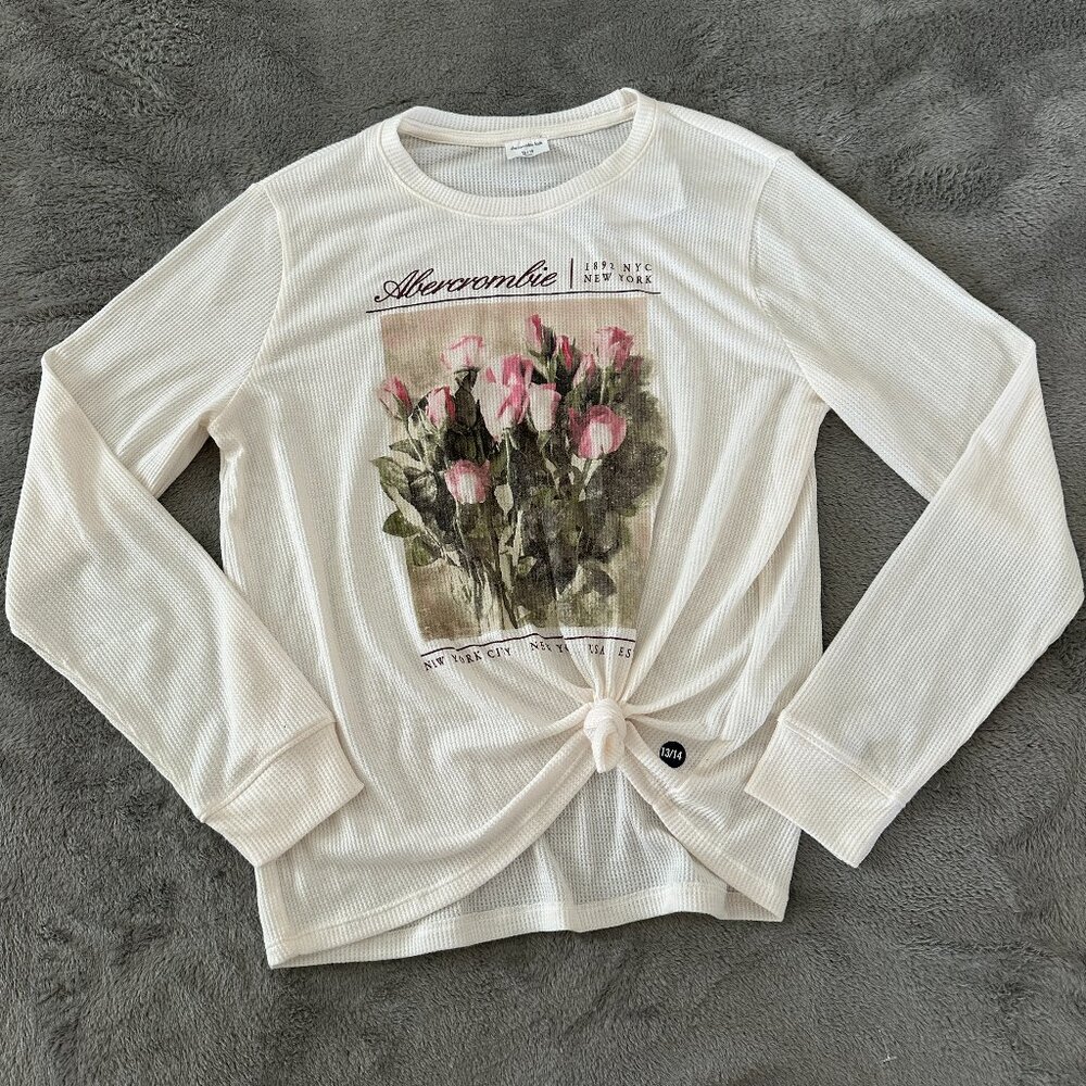 NWT Abercrombie & Fitch Kids Cream Waffle Knit Tee Shirt Girls 13/14 Tween Youth
